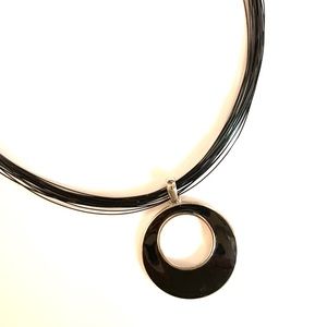 BOGO New York and Co Black Multistrand Wire Circle Pendant Necklace